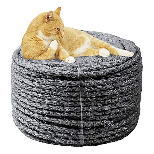 6mm Sisal Seil zum Reparatur und Ersatz von Katze Kratzen Säule, Kratzbaum, Katze Kratzen Pad/Matte/Kicker Spielzeug, Rohr/Treppe/Reifen Verpackung, Zuhause Dekoration, 6mm*30m, Grau