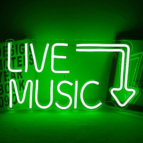 Horseneon Live Music Neon Sign Grün Musik Neon Schild, USB Power Led Schild Leuchtreklame für Bierbar, Musikstudio,Schlafzimmer,Wanddekoration,Club,Pub,Zimmer,Party Dekor,Geschenk