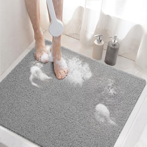 HITSLAM Duschmatte rutschfest, 60x60cm Badewannenmatte rutschfest mit Ablauf, Weiche PVC-Luffa Antirutschmatte Badewanne, Schnell Trocknende Badematte, Grau