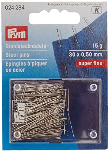 Prym Stecknadeln, 0,50 x 30mm, silberfarbig, 15g, Karte mit Dose, Stahl, 30 x 0,5mm