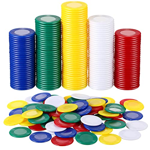 Skylety 1000 Stück Kunststoff Pokerchips Spielchips 5 Farben Zählerkarte für Kinder Spiel Lernen Mathematik Zählen Bingospiel Leere Chipkarte für Kinder Belohnung, 0,86 Zoll