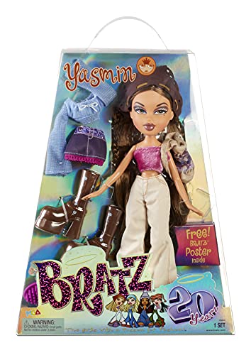 Bratz 20 Yearz Speciale Editie Originele Fashion pop Yasmin - Holografische verpakking & poster - Verzamelbaar - 20 Yearz Motif, Fan Fave Heruitgave 2001 Replica - Incl 2 Outfits, Schoenen, tas & meer
