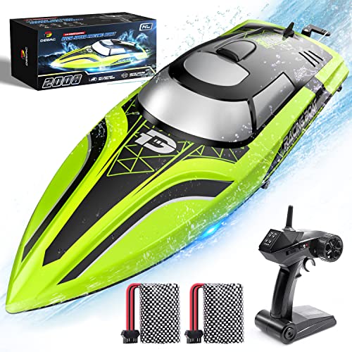 DEERC RC Boot mit LED-Licht, ferngesteuertes, für Pools und Seen, 20+ km/h, 2,4-GHz-Rennboote mit 2 Batterien, Poolspielzeug für Kinder, ferngesteuertes Wasserfahrzeug