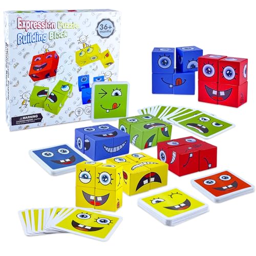 face Changing Magic Cube,Geschichtenwürfel,Montessori Puzzle Bausteine Holz Spiel,3D Puzzle Face-Changing Magic Cube Set für 3 4 5 6 7 Kinder Gift für Jungen und Mädchen