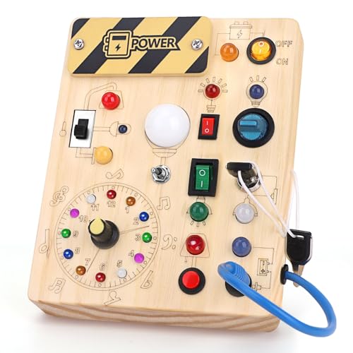 Konijiwa Montessori Spielzeug ab 1 Jahr Busy Board Activity Board Spielzeug ab 2 Jahre Holzspielzeug mit 10 Schalter 23 LED-Leuchten Spielzeug Sensory Learning Toys für 1 2 3 Jahre Jungen und Mädchen