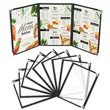 Kurtzy Dreifach Faltbare A4 Menükartenhalter (10 Stk) – Speisekartenmappe Speisekarten Hülle 3x Faltbar Doppelsicht – Faltmappe Schwarz mit Eckenschutz für Restaurant, Bar, Cafe, Speisekarte