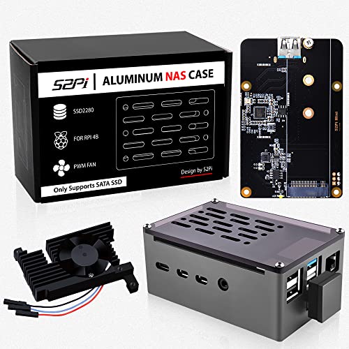 GeeekPi Raspberry Pi 4 Aluminium NAS Gehäuse mit PWM Lüfter und M.2 SATA SSD Adapterplatine, Raspberry Pi 4 Passive Aluminiumgehäuse mit 3510 Ultra-Quiet Lüfter für Raspberry Pi 4 Model B 2GB 4GB 8GB