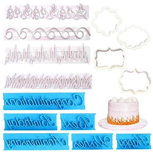 14 Stk Flamme Fondant Dekorationswerkzeug Gras Ausstechformen Kuchen Fondant Kunststoff Prägeform Sicher Gesund, für Geburtstagskuchen, Teig, Fondant, Backraum, Café, Familie, Kuchenladen—Weiß + Blau