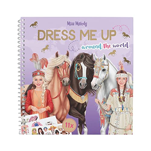 Depesche 12431 Miss Melody Dress Me Up Around The World - Stickerbuch mit 24 Seiten zum Gestalten von Pferde-Motiven, inkl. 11 Stickerbogen