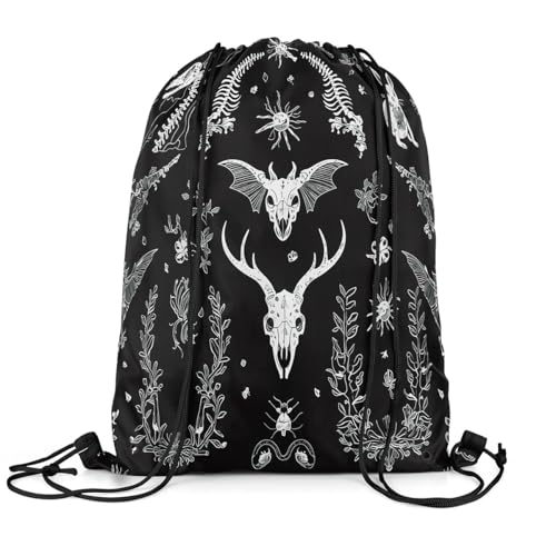 Loussiesd Kinder Gothic Turnbeutel 30x40cm Mystische Kreaturen Schädel und Knochen Rucksack mit Kordelzug für Wasserdichter EinkaufssackHalloween Boho Sportbeutel Sporttasche Stofftasche Bag