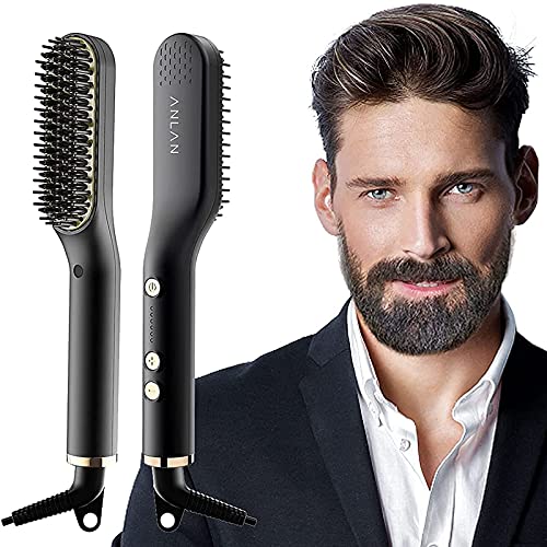 ANLAN , 2 in 1 Bartglätter für Männer und Mini Haarglätter, 5-Stufen Temperatur(120-200℃), 30er Schnell Beheizte, Ionischer Hair Beard Straightener Brush für Das Styling Von Bart und Haar