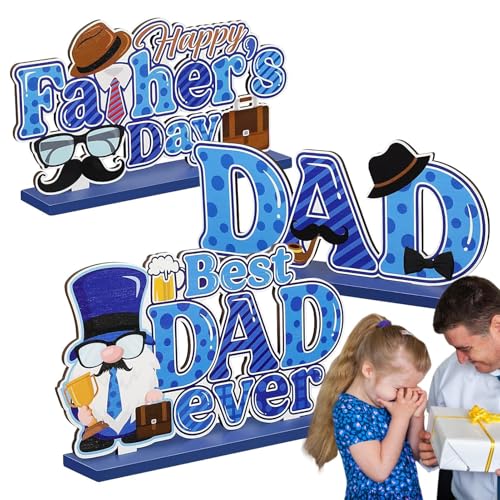 Vatertag Tischdekoration Mittelstück, Holz Deko-Set Mit 3 Teilen Für Vatertagsfeier, Kinderparty Zubehör Für Papa Geburtstag Familienfeier Schreibtisch Deko