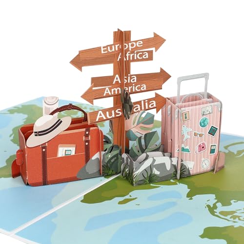CraftWerk 3D Pop-Up Karte Reise - Gutscheinkarte, Klappkarte für Urlaub, Reisen, Geburtstag oder zum Abschied - Kreative Verpackung für Städtetrip, Kreuzfahrt oder Hochzeitsreise
