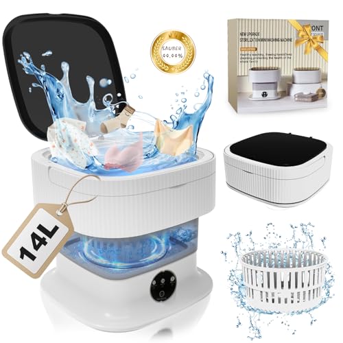 Portable Mini Waschmaschine Mit Schleuder - 14L 40W Camping Waschmaschine Mini Washing Machine Faltbare, Kleine Waschmaschine Mobile Waschmaschine für Babykleidung Unterwäsche Reise(Ultra-Reinigung)