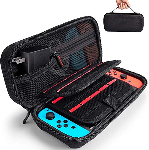 Deruitu Tasche Kompatibel mit Nintendo Switch/Switch OLED, Harte Tragetasche Hülle Case für die Nintendo Switch/Switch OLED, Schutzhülle mit Aufbewahrung für 20 Spiele, Konsole & Zubehör - Schwarz