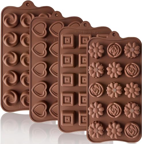 Leslady 4 Stück Silikon Pralinenform, 3D Schokoladen Formen, BPA Frei und Antihaftbeschichtet, für Süßigkeiten, Bonbons, Eiswürfeln