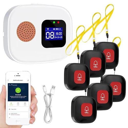 Notrufknopf für Senioren, Senioren Notruf, WiFi Smart Notrufklingel Alert System, 6*SOS Notrufknopf, 1*Empfänger Digitalanzeige, Hausnotruf für ältere Patienten, Behinderte, Kinder