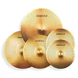 SHAEVLE Becken mit geringer Lautstärke, Golden Mute Becken, 35,6 cm Hi-Hat + 40,6 cm Crash + 45,7 cm Crash + 50,8 cm Ride Quiet Drum-Becken zum Üben