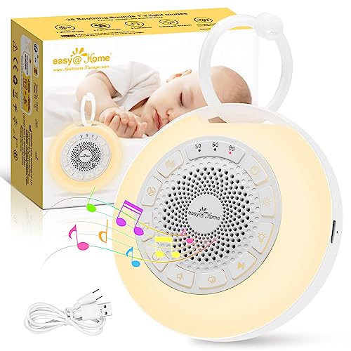 Easy@Home White Noise Machine: Tragbare Einschlafhilfe Babys mit weißem Rauschen | Nachtlicht | 26 Beruhigende Schlaflieder & Naturgeräusche | 3 Timer-Einstellungen | 7 Bunte Beleuchtung & USB