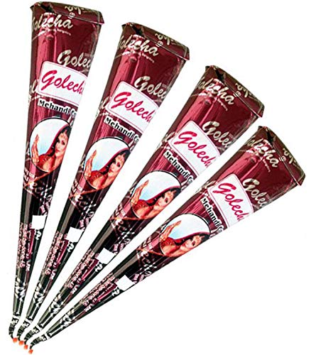 4x Golecha 100% Natural Henna Paste Cones Kegel (Rot-Braun) No Mix, No PPD, 125g