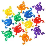 12 Stück springende Frösche Spielzeug, lustige Finger drücken hüpfenden Frosch Spielzeug mit Lagerung Eimer, bunte niedliche kleine Frösche springen Tabelle Spielzeug für Kinder Party Favors Geburtsta