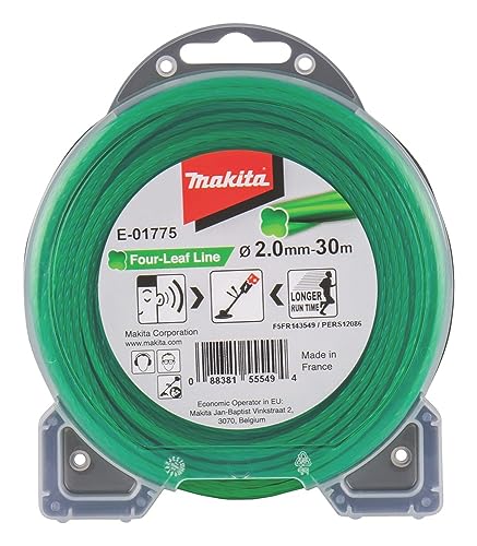 Makita E-01775 Mähfaden Four-Leaf 2,0 mm x 30 m, Trimmerfaden, Nylon, grün, geräuschreduziert, erhöhte Laufzeit, speziell für Akku-Rasentrimmer und Akku-Freischneider