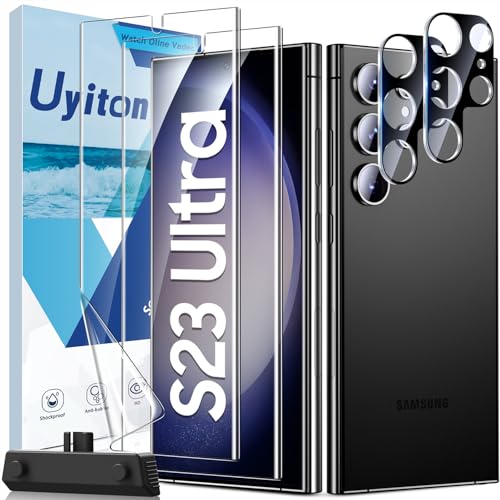 Uyiton für Samsung Galaxy S23 Ultra Schutzfolie, 2 Stück Weich EPU Folie und 2 Stück Kameraschutz, Kratzfest Blasenfrei HD Klar Displayfolie Fingerabdruck Entsperren für Samsung S23 Ultra