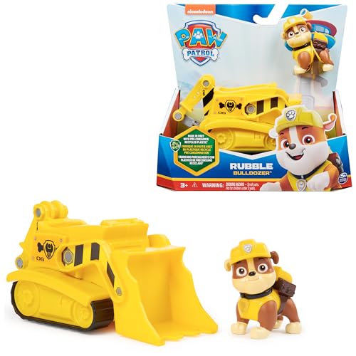 PAW Patrol, Baustellen-Fahrzeug mit Rubble-Figur (Sustainable Basic Vehicle/Basis Fahrzeug), Spielzeug für Kinder ab 3 Jahren