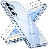 ivoler Nie Vergilbung Klar Hülle für Samsung Galaxy S25 5G, 1 Handyhülle mit 2 Stück Panzer Schutz Glas, [Militärischer Schutz] Stoßfest Transparent Schutzhülle Dünn Durchsichtige Case