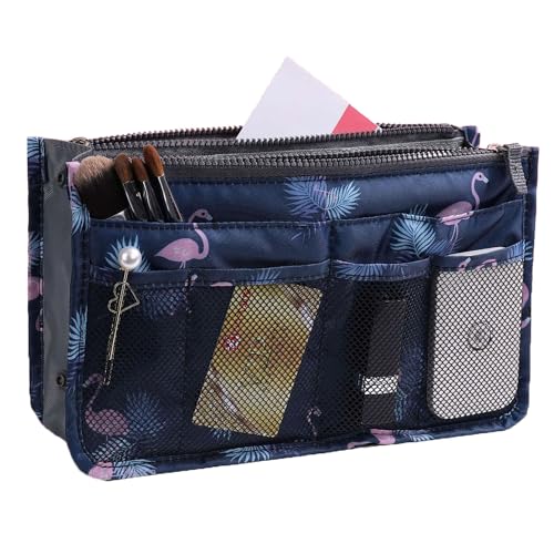 YUEMING Bedruckter Einsatz Handtaschen Organiser, Kosmetikorganizer 13 Taschen Erweiterbares Futter Tasche Reißverschluss Tragetasche Organizer Wickeltasche Einsatz mit Griff 28 x18x10cm