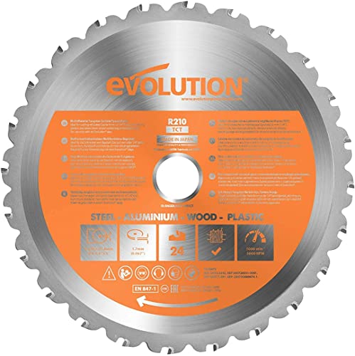 Evolution Power Tools Sägeblatt 210mm für Kreissäge und Kappsäge | Mehrzweckschneidklinge mit 24 Zähnen, TCT-Kreissägeblatt |Multimaterial, Schneidet Holz, Metall, Kunststoff | ‎R210TCT-24T