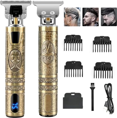 Haarschneidemaschine Profi, Wasserdicht Haarschneider Herren, Elektrisch Trim Rasierer, USB Wiederaufladbar Haartrimmer Barttrimmer, T-Blade Trimmer für Männer mit 4 Kamm und LED Anzeige