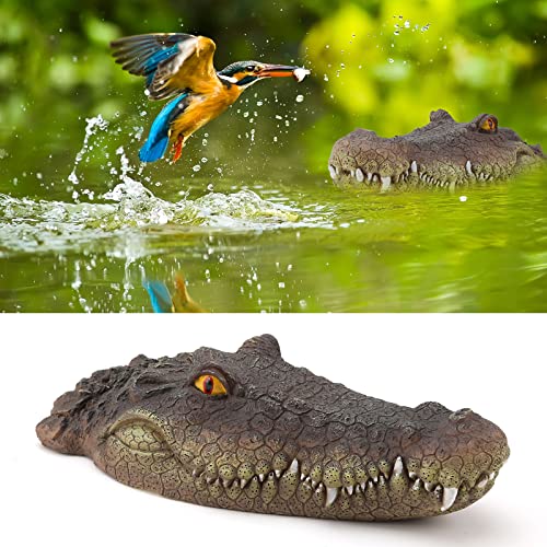 NCONCO Schwimmender Krokodil-Teich, schwimmender Alligatorkopf mit lebendigen Schuppen, Augen, detaillierter künstlicher Alligatorkopf, Teich, Wasserspiel, Ornament