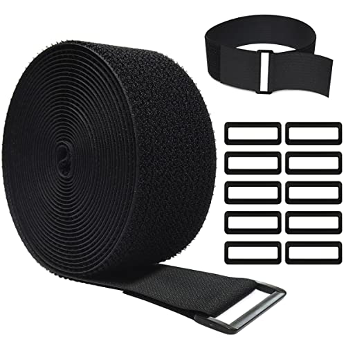 WSZJINB 5m x 5cm Klettband mit 10 Schnalle, Freie Schnittlänge Klett Kabelbinder Wiederverwendbares, Kabel Klettbinder Klettverschluss Band, 5cm breit, Schwarz