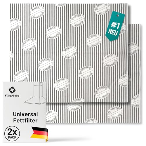 FilterBase® Universal Fettfilter Dunstabzugshaube | 2er Pack | Fett Filter Sättingungsanzeige, Flachfilter für Dunstabzug, Abzugshaube | Kein Aktivkohlefilter, Filtermatte zuschneidbar 57x47 cm