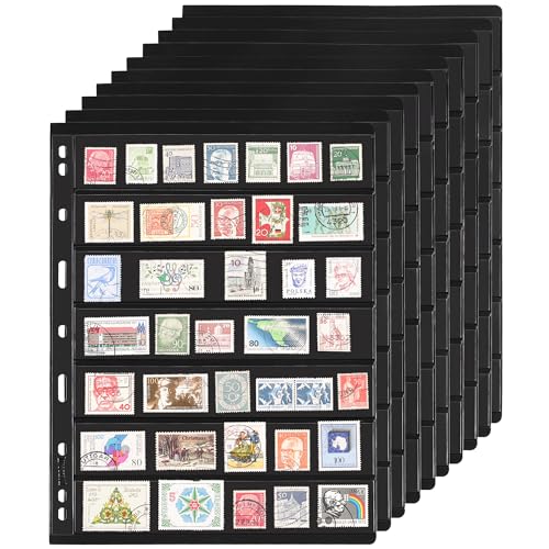 10 Blatt Briefmarkenalbumseiten, 7 Hüllen 7,7 x 1,35 Zoll Einlegehüllen für Briefmarkensammlungen für Briefmarkensammlungsordner IS010710