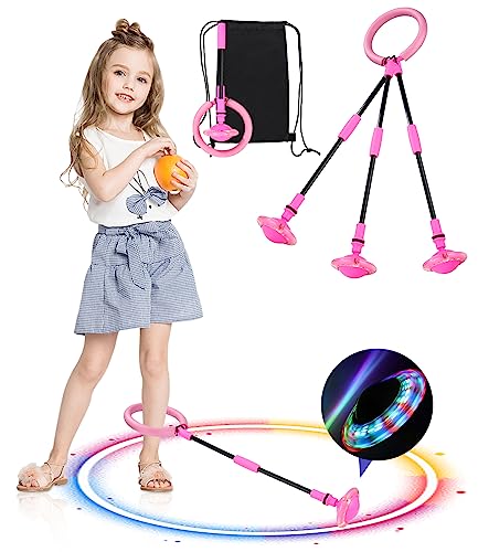 Jissta Kinder Blinkender Springring,Sport Sprungball,Swing Wheel mit Lichtrad,Knöchelsprungball,Knöchelsprungball Glühender,Fettverbrennungsspiel für Kinder und Erwachsene, Outdoor-Hüpfspiel(Rosa)