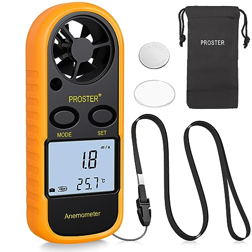 Proster Windmesser Digital LCD Wind Speed Meter Gauge Air Flow Geschwindigkeit Messung Thermometer mit Hintergrundbeleuchtung für Windsurfen Kite Flying Segeln Surfen Angeln uzw.