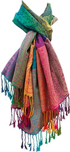 Damen Schal "Marokko" Regenbogen-Farben Pashmina - Viskose/Polyester - xxl 180 x 60 cm bunt/mehrfärbig