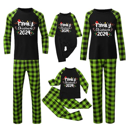 2024 Weihnachts Pyjama Familie Set, Funny Nachtwäsche Familie Matching Schlafanzüge Casual Baumwolle Pyjama Set Rot Kariertes Hausanzug Oberteil und Lange Hosen Weihnachtspyjama Set Bequem Sleepwear