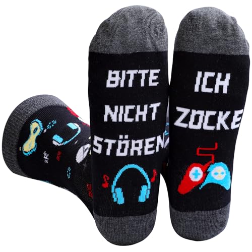 Lustige Socken Herren 43-46, Gaming Socken Lustig mit Spruch BITTE NICHT STÖREN ICH ZOCKE Lustige Herren Geschenke für Männer, Gamer Geschenk Funny Socks, Socken Zocken Coole Sachen Für Männer Damen