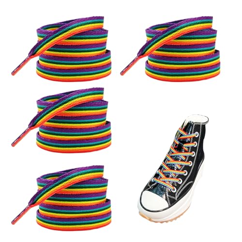 2 Paar Bunte Schnürsenkel Bunt Shoe Laces Regenbogen Lgbtq Accessoires Pride Rainbow Schuhbänder Neon Lang Flach Schuhband Breit Dicke Farbige Shoelaces chucks bunt für Sneaker Sportschuhe 140cm (A)