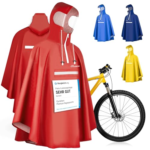 Premium Regenponcho Fahrrad wasserdicht SEHR GUT GETESTET - Regencape Fahrrad mit Reflektoren und Sichtfenster - Fahrrad Regenbekleidung als Regenponcho Damen wasserdicht, Regenponcho Herren