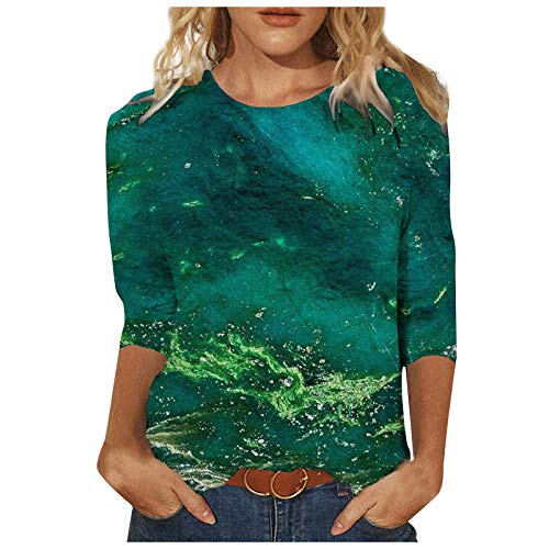 Damen T Shirt 3/4 Arm Bedruckt Oberteile Sommer Bluse Elegant Tshirt Sonnenblume Rundhals Kurzarm Pullover Locker Lässig Tunika Tops Tee Blusen Tuniken Frauen Teenager Mädchen