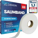 GIBWERK® Saumband zum Aufbügeln | 30 Meter x 20 mm | 60 GSM Extra Stark | Waschfest und Selbstklebend | Bügelvlies für Vorhänge Gardinen und Textilien | Bügelband für Hosen | Nahtband