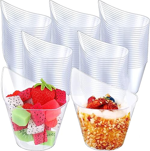 LATERN 50 Stück Kunststoff Dessert Becher, 200ml Geschwungene runde Dessertbecher Transparenter Parfait Vorspeisen Becher Wiederverwendbare Servierschüssel für Pudding Mousse Party (11,4 x 6,3cm)