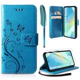 AROYI Lederhülle Kompatibel mit Samsung Galaxy A16 5G/4G Hülle und Schutzfolie, Flip Wallet Handyhülle PU Leder Case Kartensteckplätzen Schutzhülle Kompatibel mit Samsung Galaxy A16 5G Blau