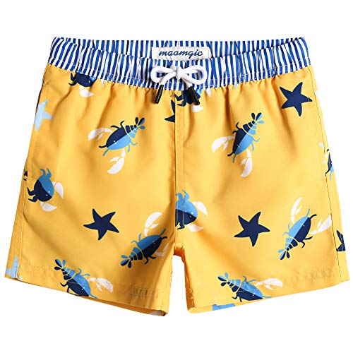 MaaMgic Badehose Jungen Sommer Badeshorts Schnelltrocknend Boardshorts mit Netzfutter Taschen und Verstellbarem Tunnelzug Urlaub Shorts Krabbe Gelb,5-6 Jahre alt