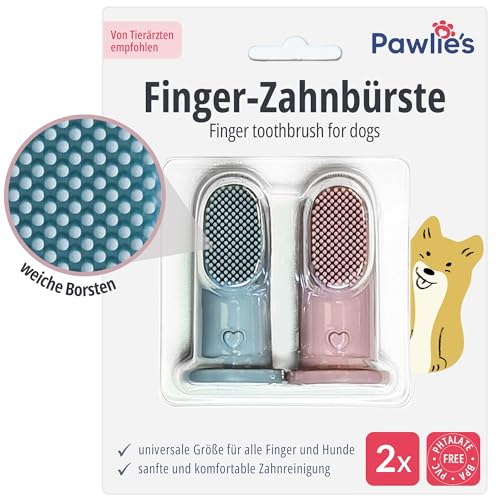 Pawlie's Zahnbürste für Hunde und Katzen | Praktische Hundezahnbürste Fingerling zur Zahnpflege | Zähne putzen Hund - Cat & Dog Toothbrush | Fingerzahnbürste Welpen | Hunde Zahnpflege (2 Stück)