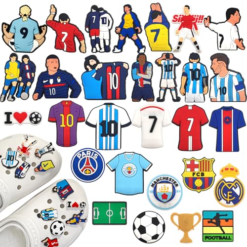 Oirigaga Schuh Charms für Clogs, 29pcs Fussball Schuhanstecker DIY Schuhanhänger, Fußball Schuh Pins Stecker Aufstecker Anstecker Set, Abnehmbare PVC Shoe Deko Zubehör für Kinder Teenager Erwachsene